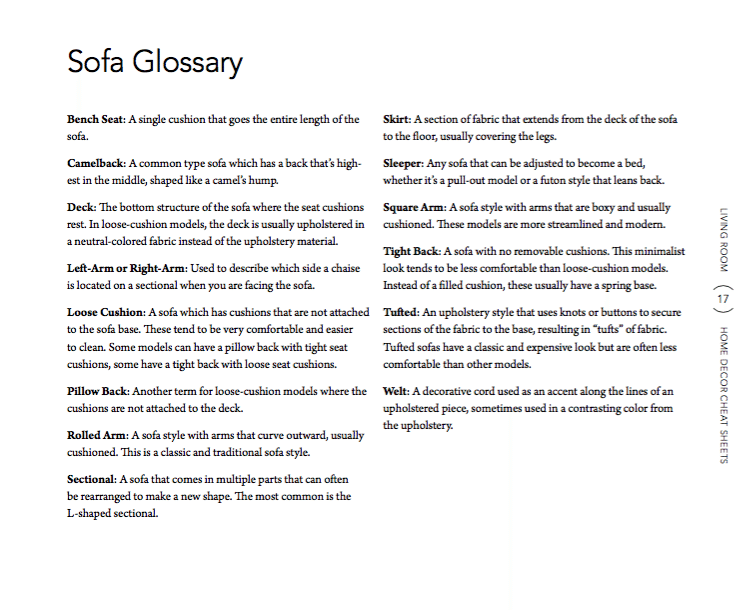 sofa glossary