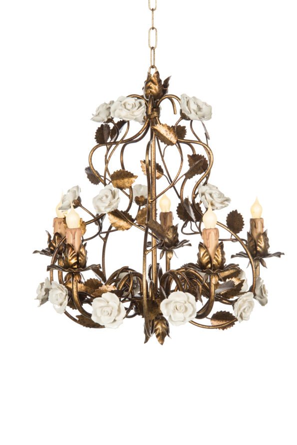 Floral decor, a white rose chandellier. 