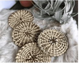 Handmade Gullah Sweetgrass Drink Coasters . Traditional Hand Crafted Folk Art . Natural Woven Home Decor . Made in the USA